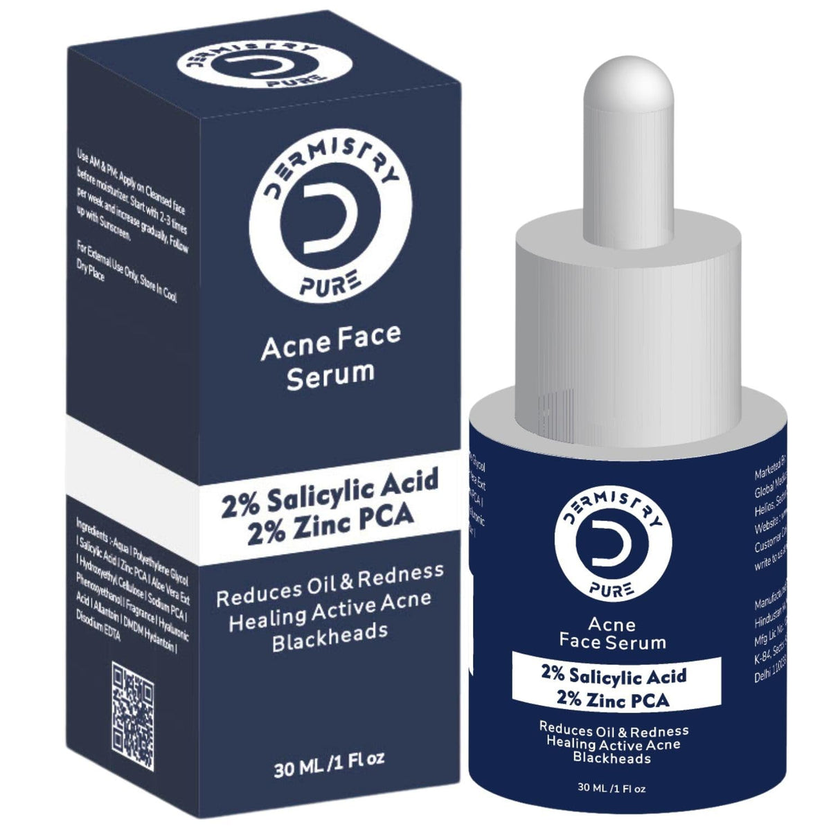 Dermistry Pure 2% Salicylic Acid 2% Zinc Face Serum for Oily Acne Prone Skin Removal Blackheads Whiteheads Pimples Scar Marks Healing Redness Dark Spots Removes Excess Sebum Oil Control UV Protection 30ml