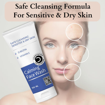 Dermistry Sensitive & Dry Skin Creamy Mild Safe Moisturizing Face Wash Cleanser For Winter & All Seasons, Sulphate Paraben Free, D Biotin Vitamin E, Suits Combination & All Skin Types - Men Women