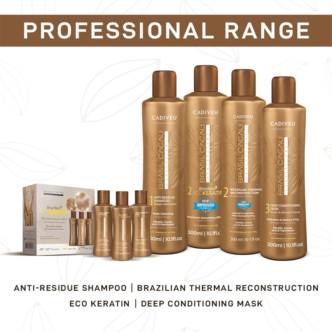 CADIVEU Professional the brazilian keratin No 1 in the world kit - 1.anti residue shampoo 110ml + 2. Brazilian thermal reconstraction + 3.deep conditioning Mask