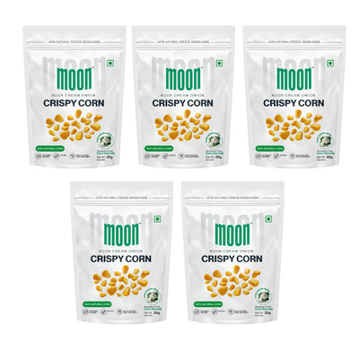 Moon Freeze Dried Sour Cream Onion Crispy Corn 20g Pack of 05 (20g X 5) |Not Baked or Fried | No GMO |No Oil & Preservatives | Healthy Snacks | Source of Fiber | 100% Natural Light & Crispy Corn