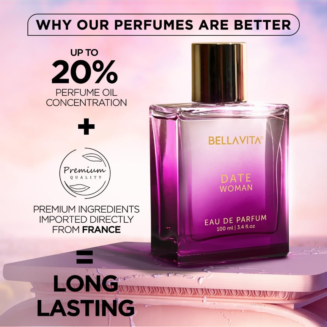 Bella Vita Luxury Date Woman Eau De Parfum Perfume with Pink Pepper, Jasmine & Vanilla|Premium, Long Lasting Floral & Fruity Fragrance for Women 100ML