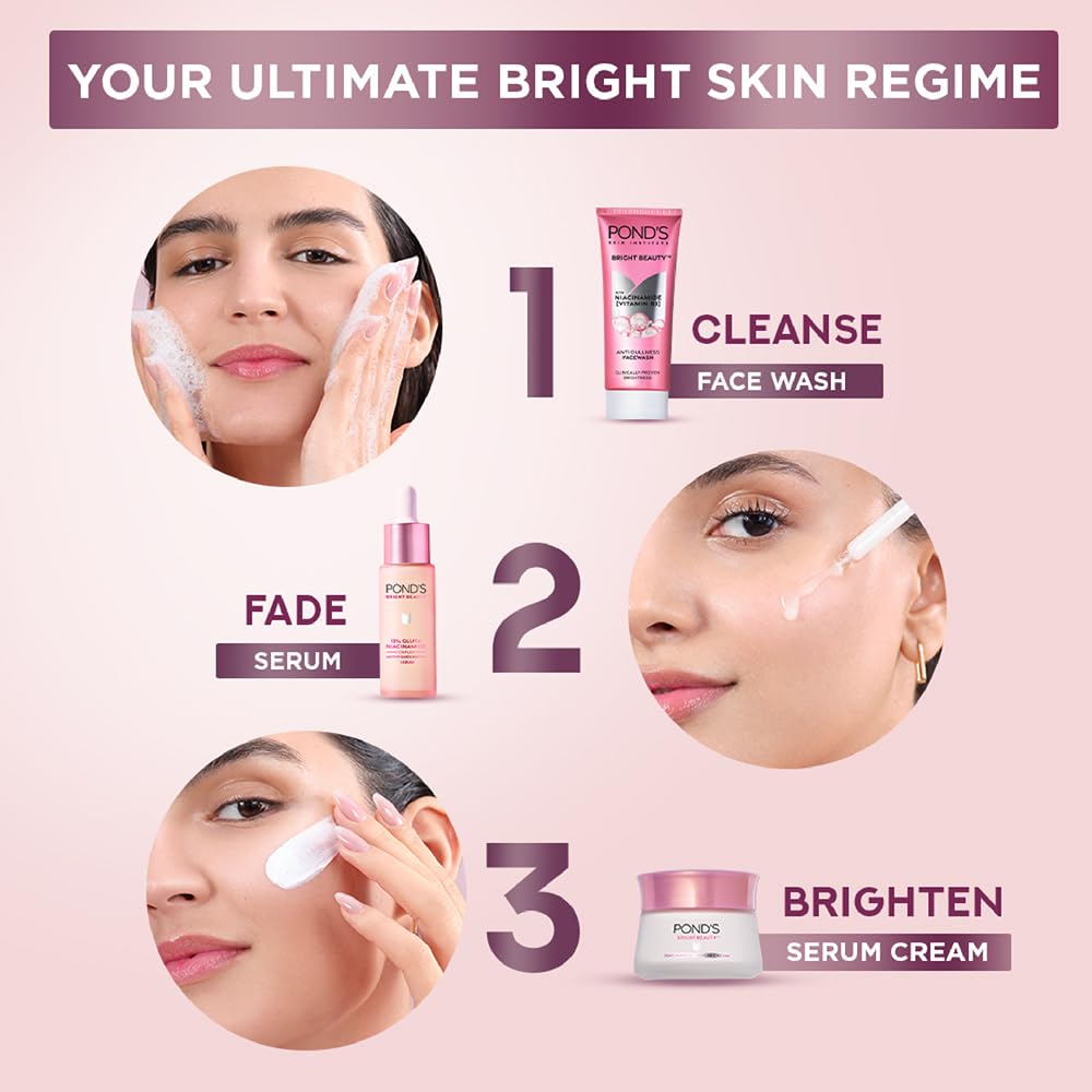 4x POND's Bright Beauty Anti-Dullness & Brightening Facewash With Niacinamide | For Glass-Skin Like Shine And With 4X Visibly Brighter Skin, 100Gm each - Pack of 4