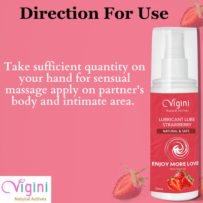 Vigini Vibe - Natural Personal Lubricant for Men and Women - Premium Strawberry Flavour - Water Based Luber - Skin Friendly, Silicone and Paraben Free - No Side Effects - 50 ml