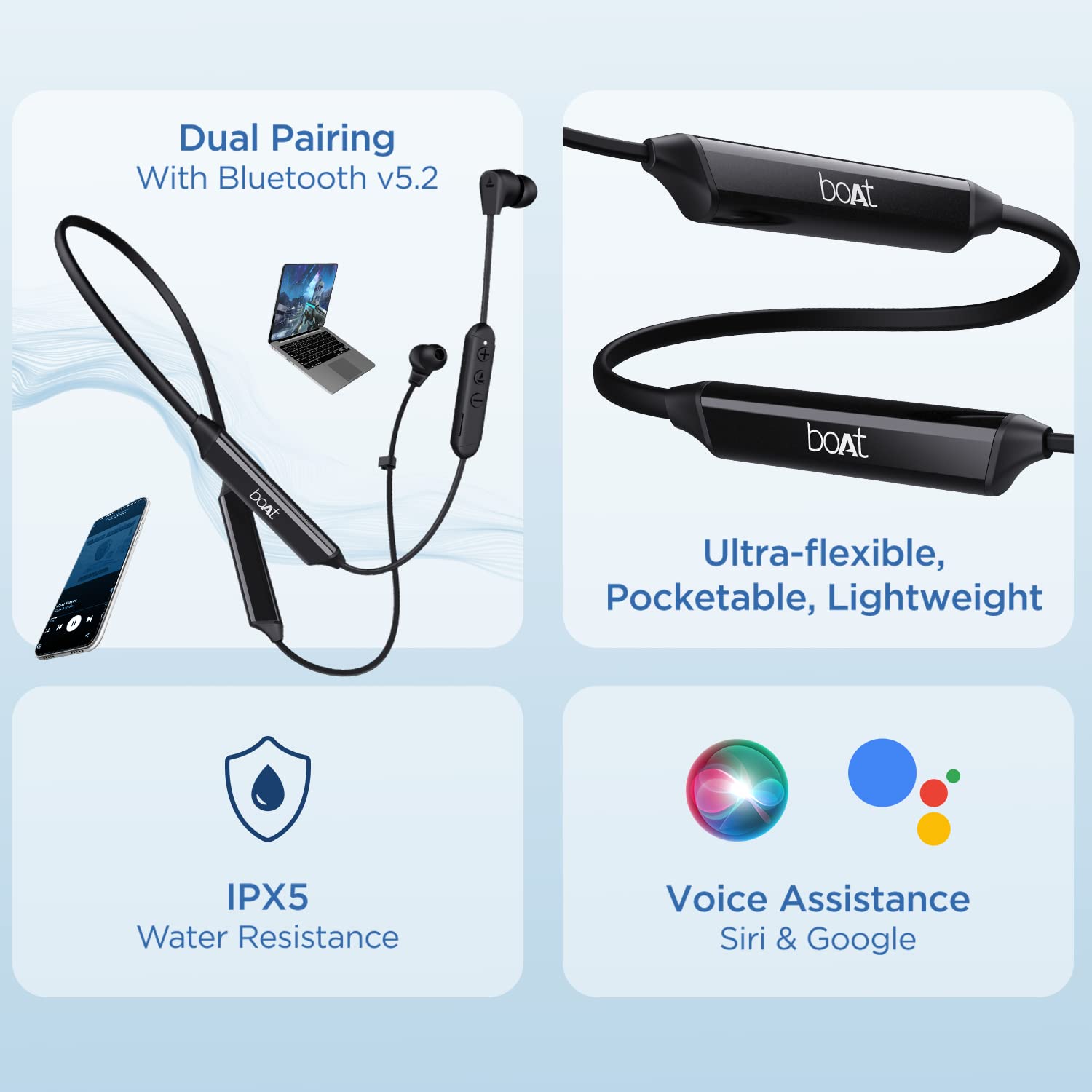 boAt Rockerz Trinity in Ear Earphones with 150H Playtime, Crystal Bionic Sound Powered by HiFi, Signature Sound, Beast™ Mode, ENx™ Tech, ASAP™ Charge,IPX5,Dual Pairing(Cosmic Black)
