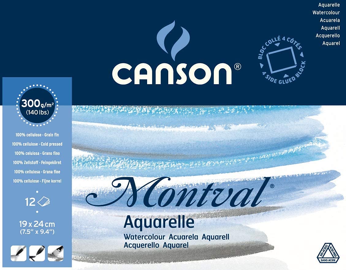 Canson Montval Watercolour 300 GSM Cold Pressed 19 x 24 cm Paper Block(White, 12 Sheets)