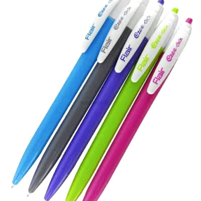 Flair 0.7mm to 1mm Ezee Click Blue Ball Pen 5 Pcs Pouch - Blue Ink