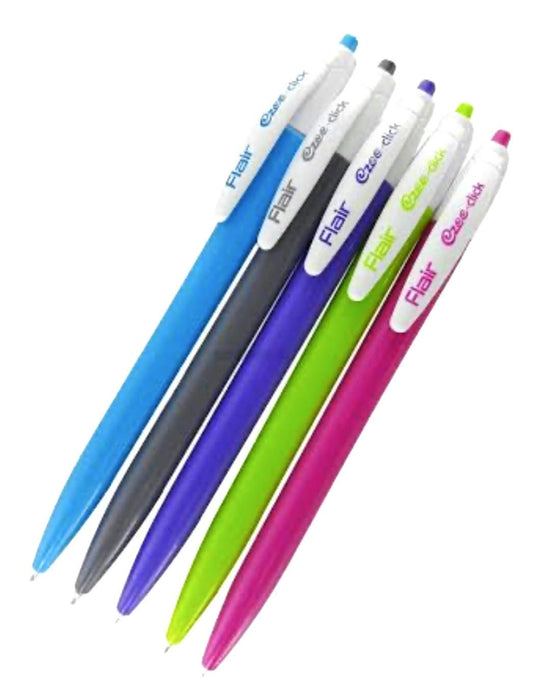 Flair 0.7mm to 1mm Ezee Click Blue Ball Pen 5 Pcs Pouch - Blue Ink