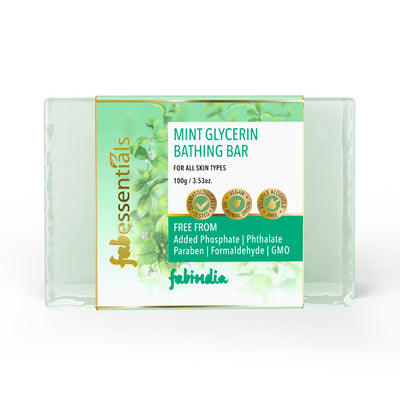 8x Fabessentials Mint Glycerin Bathing Bar | with Natural Bioactives | for Cleansing, Nourishing and Rejuvenating Skin | Vegan & Toxin Free - 100 gm Pack of 8
