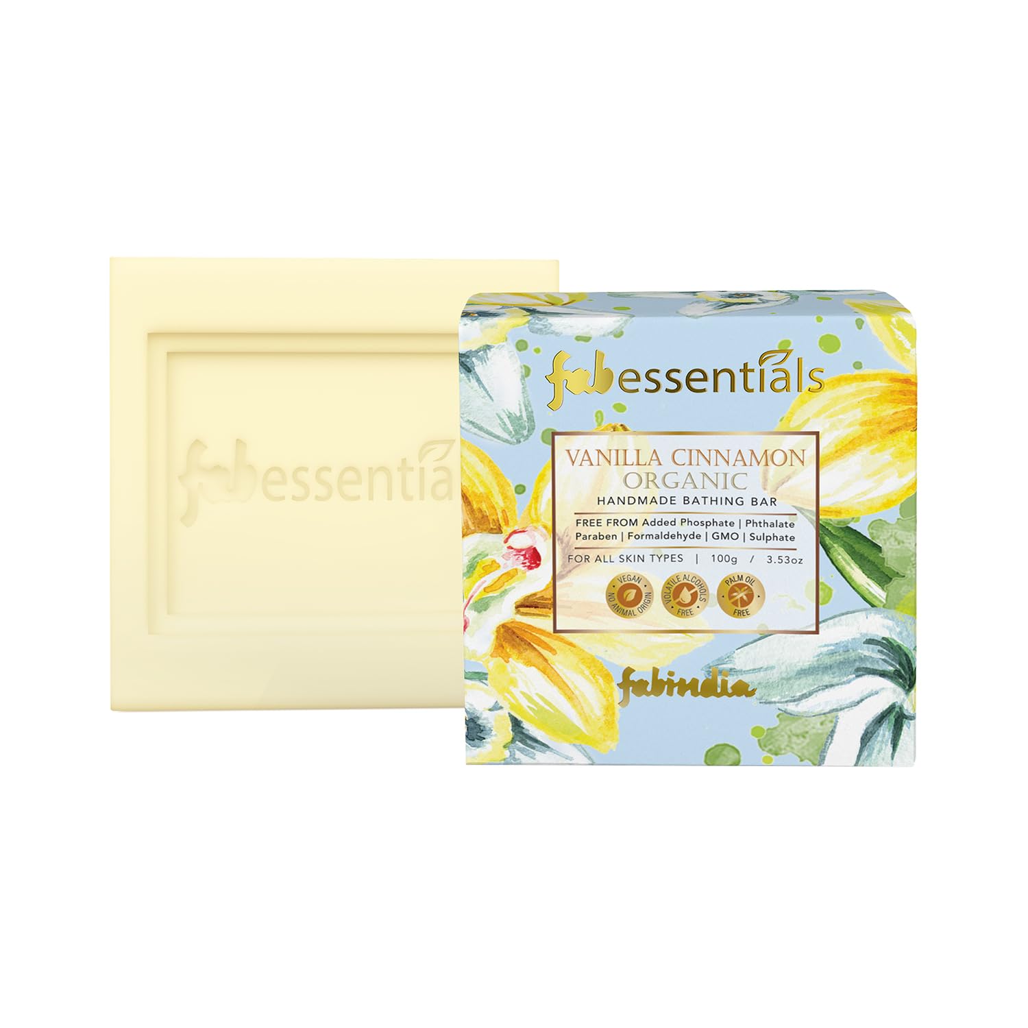 8x Fabessentials Vanilla Cinnamon Handmade Bathing Bar | 100% Organic | with Coconut Oil | Cleanses, Nourishes & Brightens Skin | Vegan & Palm-Oil Free - 100 gm Pack of 8