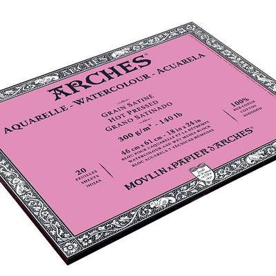 Arches Watercolour 300 GSM Hot Pressed Natural White 46 x 61 cm Paper Blocks, 20 Sheets