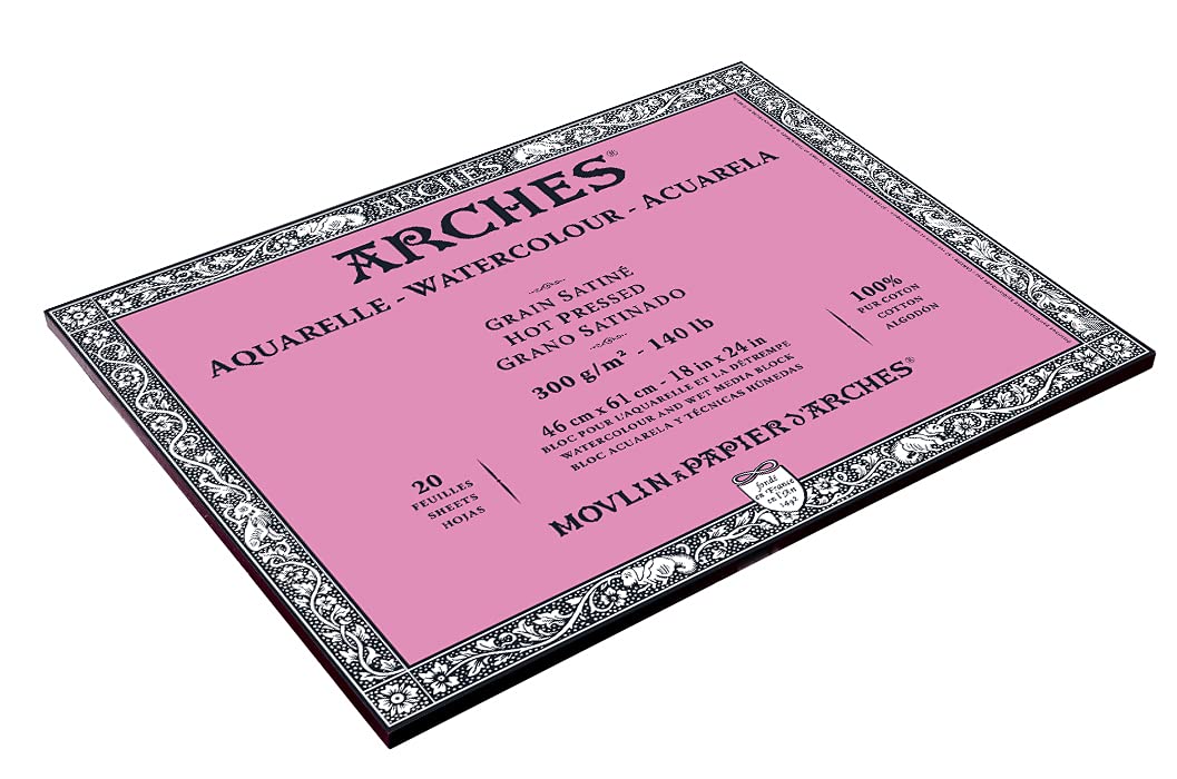 Arches Watercolour 300 GSM Hot Pressed Natural White 46 x 61 cm Paper Blocks, 20 Sheets