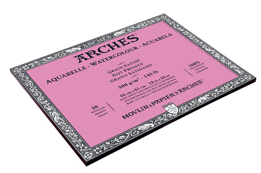 Arches Watercolour 300 GSM Hot Pressed Natural White 46 x 61 cm Paper Blocks, 20 Sheets