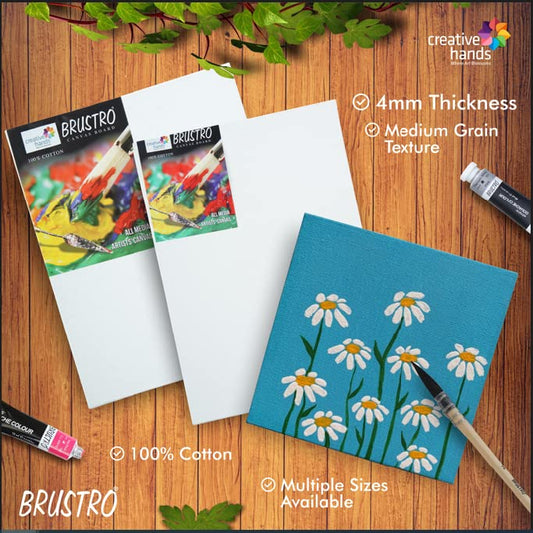 Brustro 100% Cotton Canvas Board Medium Grain 10"X14" (Pack of 4)