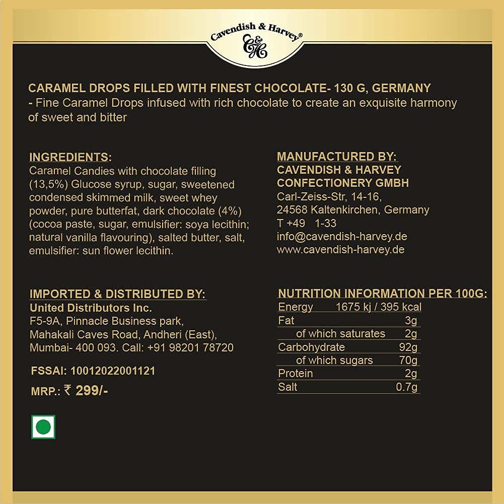 Cavendish & Harvey Caramel Drops Filled With Chocolate - 130Gram,Germany
