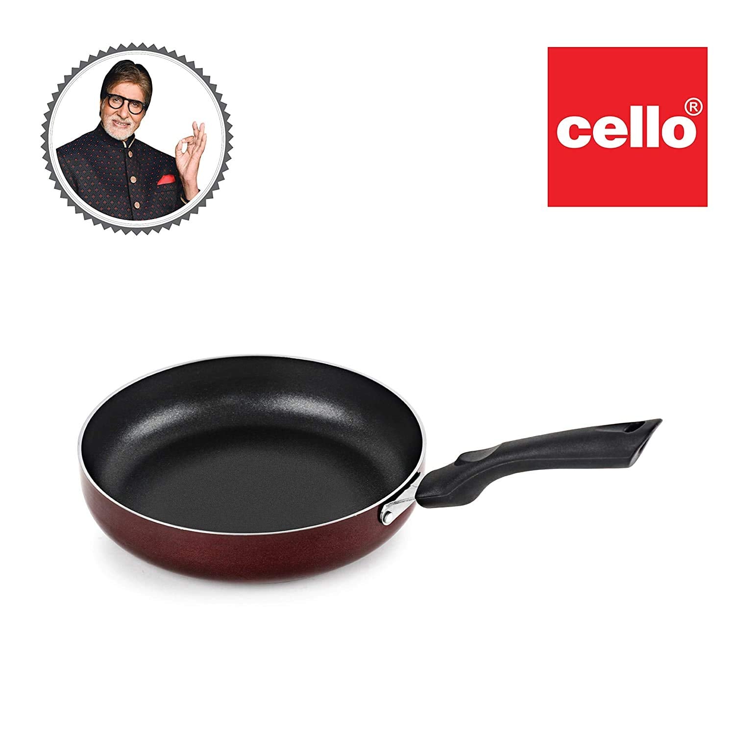 Cello Non Stick Induction Base Frying Pan/Tapper Pan, 220 mm, Cherry,Aluminium