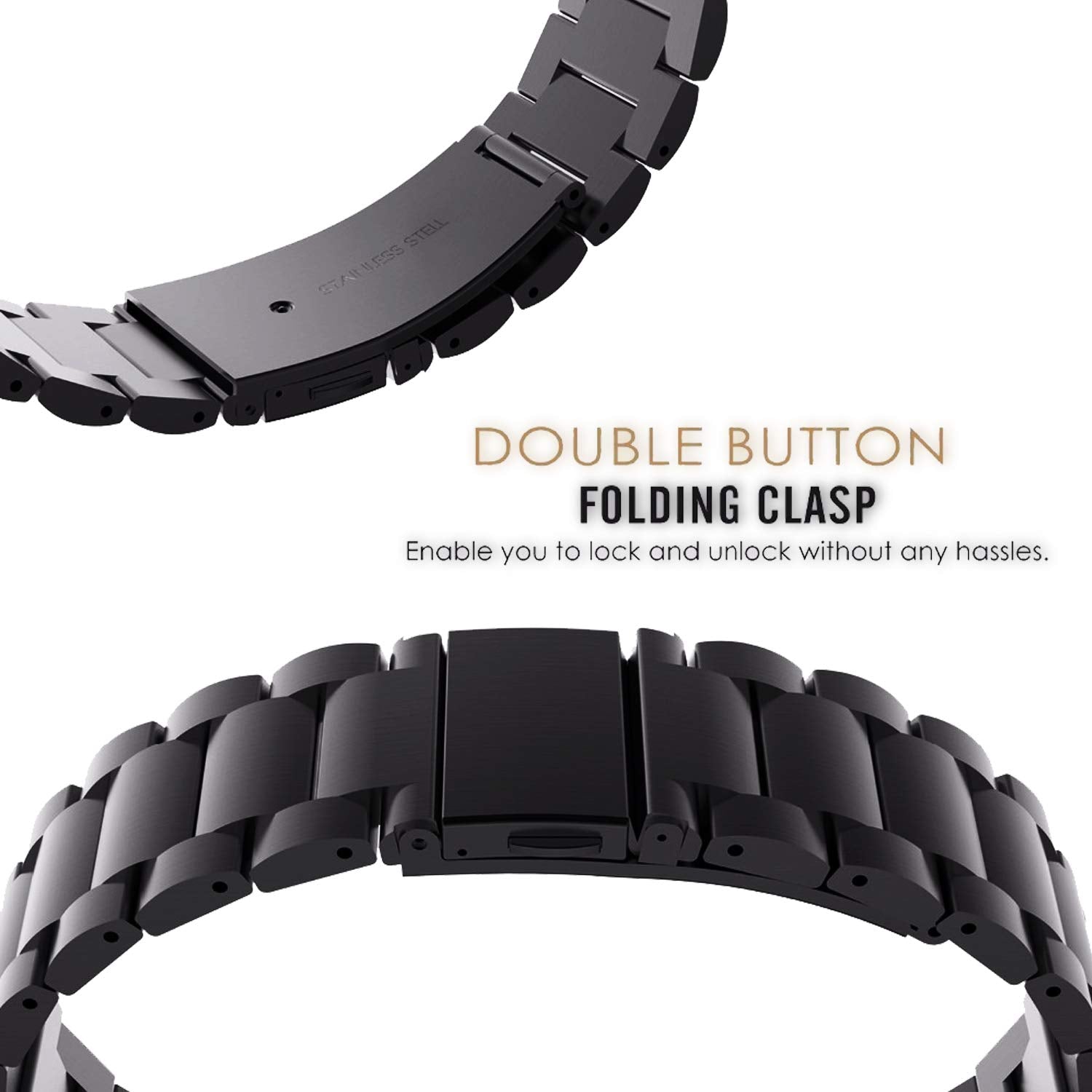 ACM Watch Strap Stainless Steel Metal 22mm compatible with Fire Boltt Invincible Bsw020 / Invincible Plus Bsw097 / Fire Boltt Talk Bsw004 Smartwatch Belt Royal Black