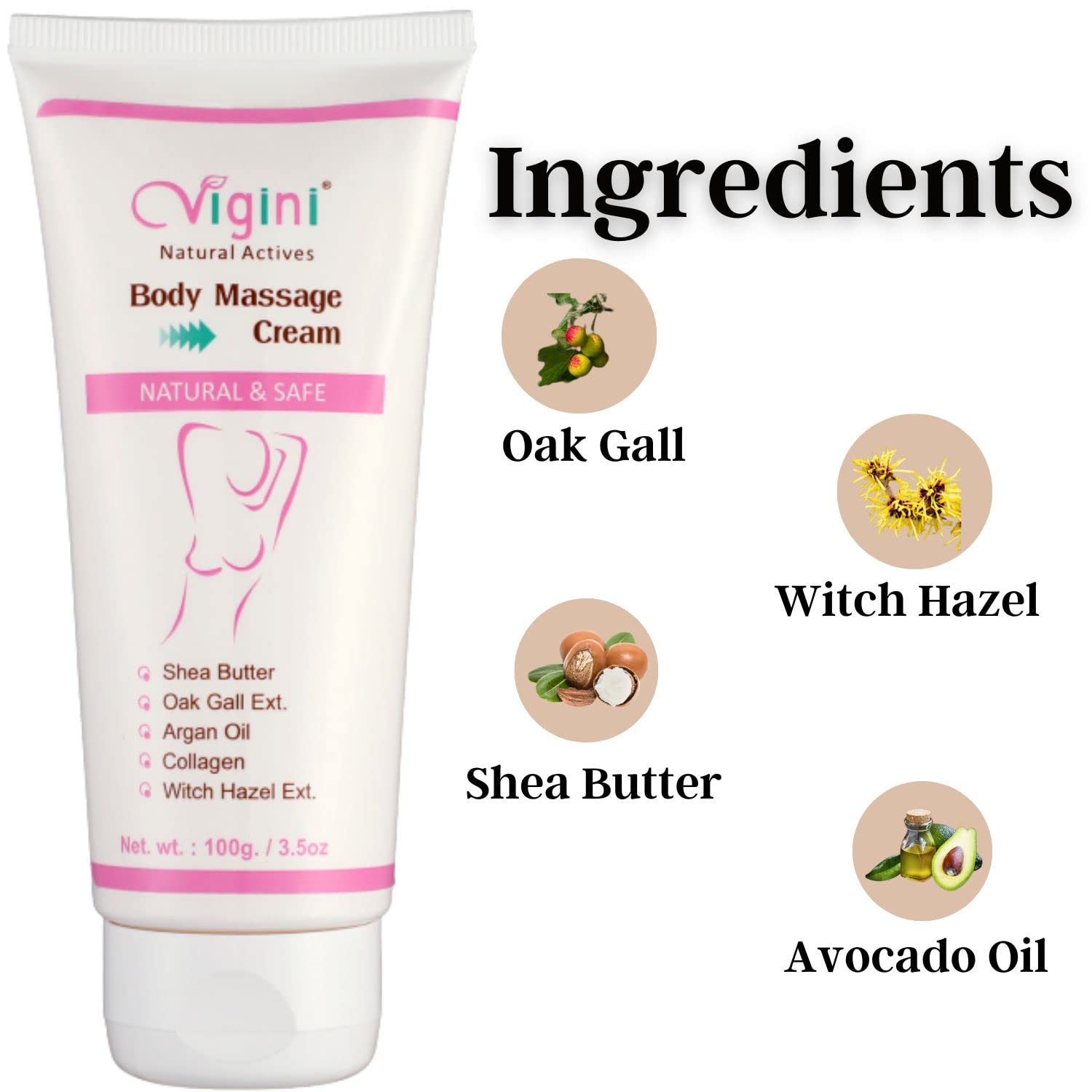Vigini Natural Actives Bosom Body Massage Cream for Women Health Suplement, Fenugreek Witch Hazel Ext, Avocado Moroccan and Argan Oil for Sulphate Paraben Free
