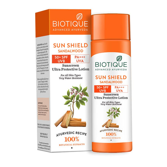 Biotique Sun Shield Sandalwood 50+SPF UVB Sunscreen Ultra Protective Lotion For All Skin Types, 120ml