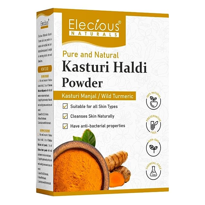Elecious Kasturi Haldi Powder for face (100 grams) | Wild turmeric powder for glowing skin | Kasturi Manjal | 100% Natural, Chemical-free, Perseverative-free, Non-GMO