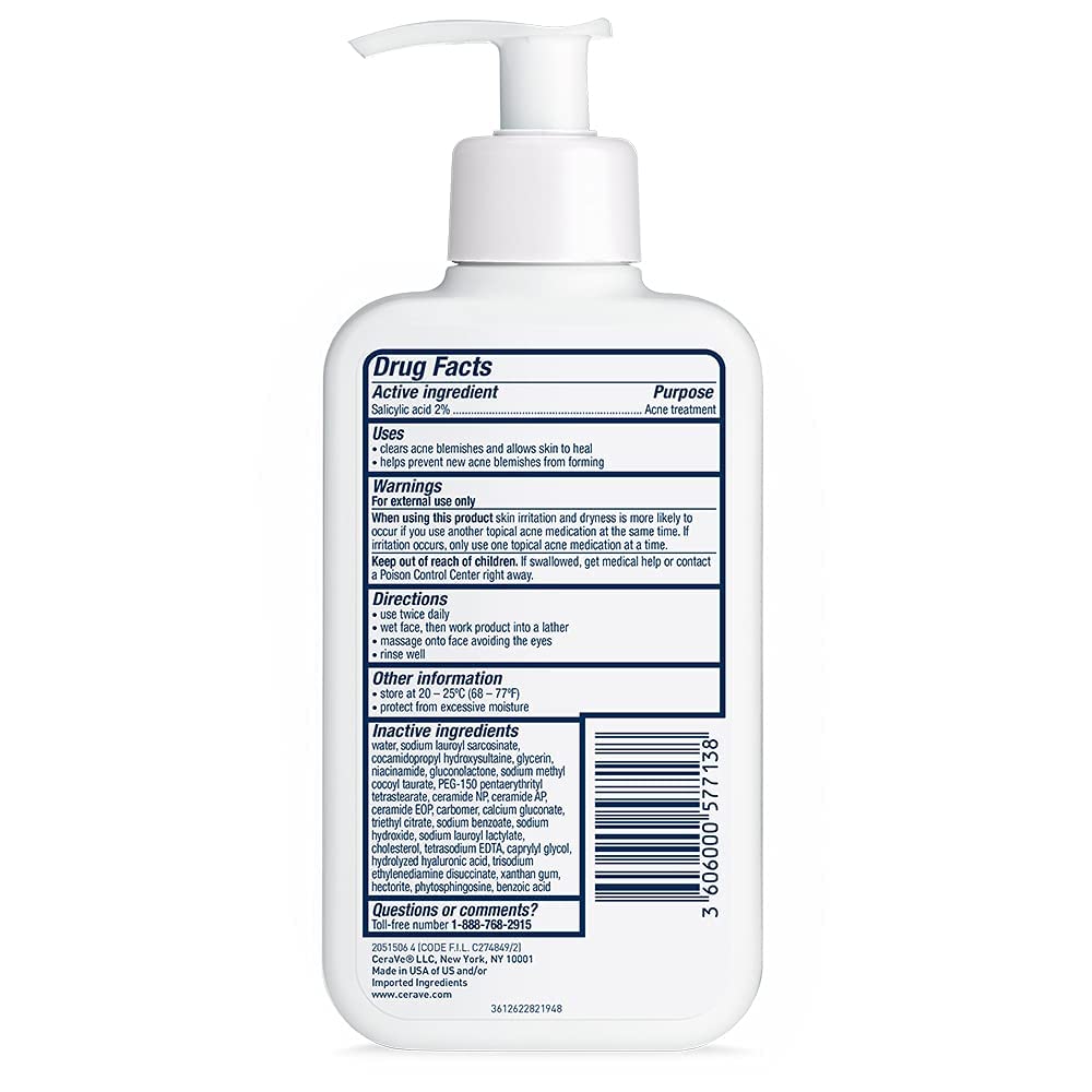 CeraVe Face Wash Acne Treatment | Salicylic Acid Cleanser with Purifying Clay for Oily Skin | Blackhead Remover and Clogged Pore Control 237ML