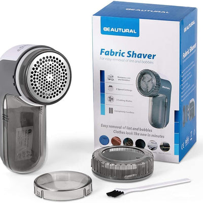 BEAUTURAL Portable Fabric Shaver and Lint Remover, Sweater Defuzzer with 2-Speeds, 2 Replaceable Stainless Steel Blades, Battery Operated, Remove Clothes Fuzz, Lint Balls, Pills, Bobbles