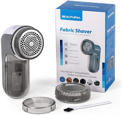BEAUTURAL Portable Fabric Shaver and Lint Remover, Sweater Defuzzer with 2-Speeds, 2 Replaceable Stainless Steel Blades, Battery Operated, Remove Clothes Fuzz, Lint Balls, Pills, Bobbles