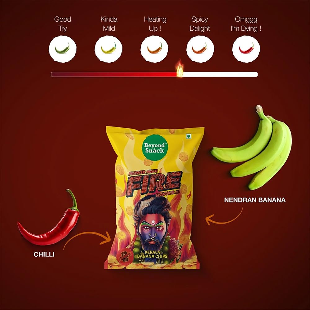 Beyond Snack Kerala Banana Chips limited edition Puspha2 - Fire flavour 300gms (100G * 3Packs)