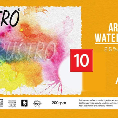 Brustro Artists' Watercolour Paper 25% Cotton Cold Pressed 200 GSM, Size - A2, 10 Sheets