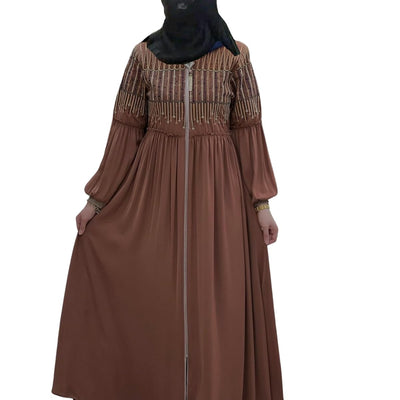 BURAQUE DESIGNER Abaya for Girls and Women Stylish Design Stitched Burqa Dress (E10-Brown-Burkha)