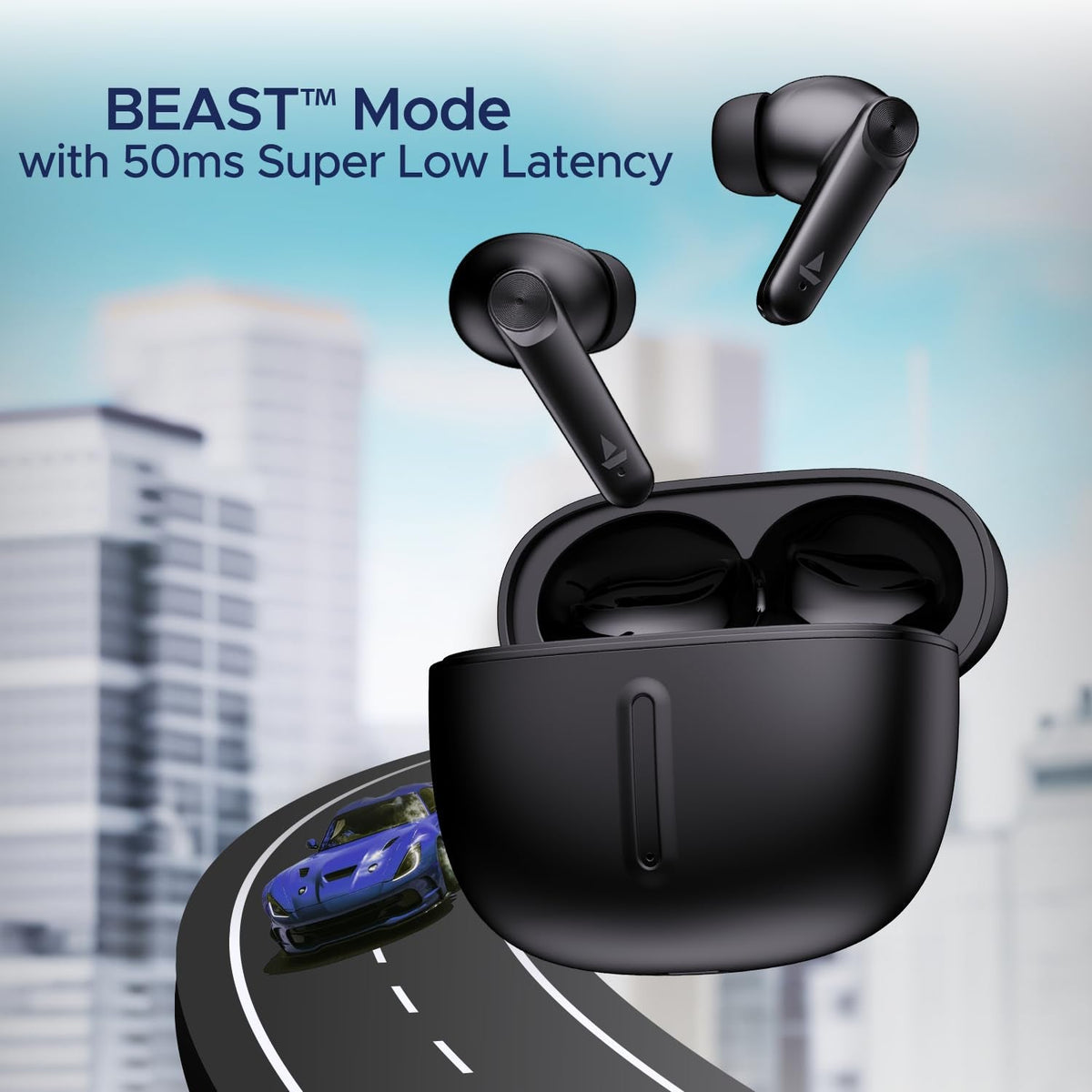 boAt Airdopes Max TWS Earbuds with 100 HRS Playtime, Quad Mics with ENx™ Tech, Beast™ Mode(50ms Low Latency), ASAP™ Charge, Bluetooth v5.3 and IWP™(Carbon Black)