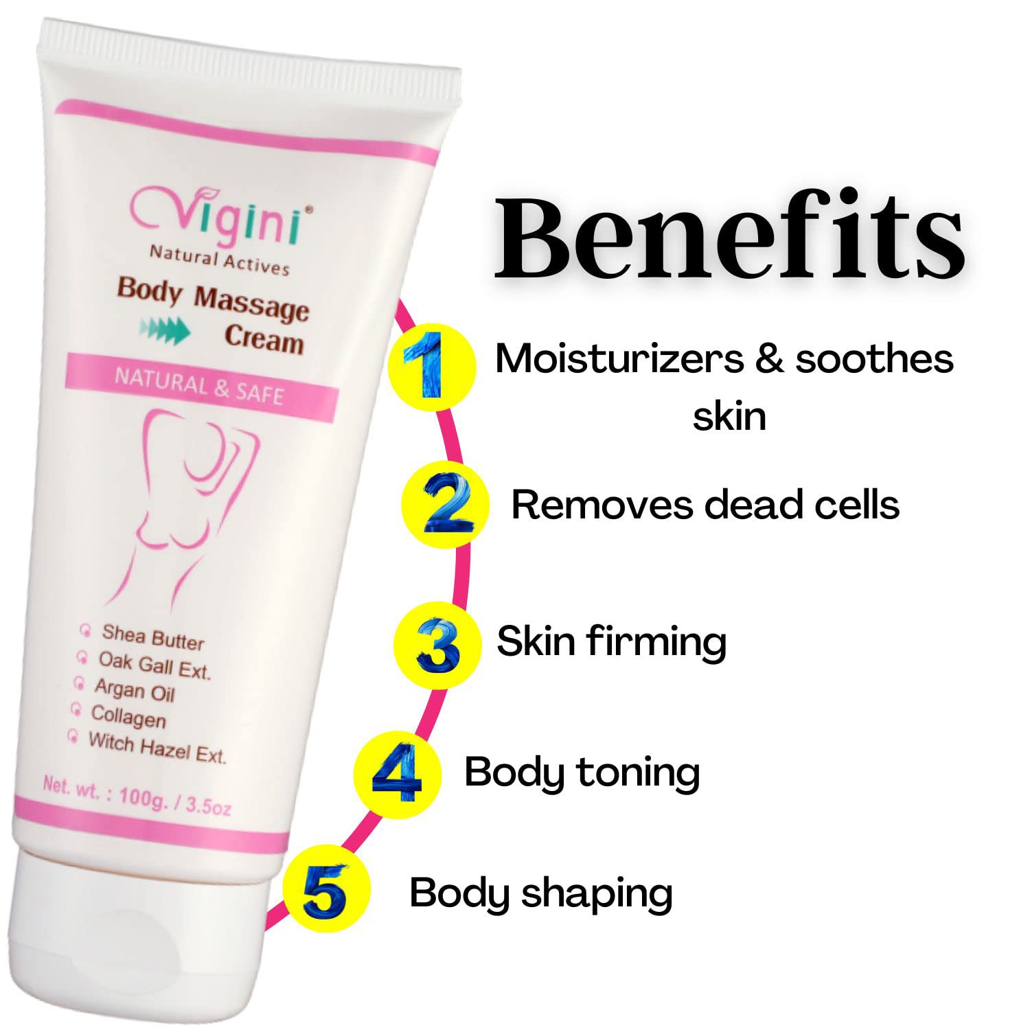 Vigini Natural Actives Bosom Body Massage Cream for Women Health Suplement, Fenugreek Witch Hazel Ext, Avocado Moroccan and Argan Oil for Sulphate Paraben Free