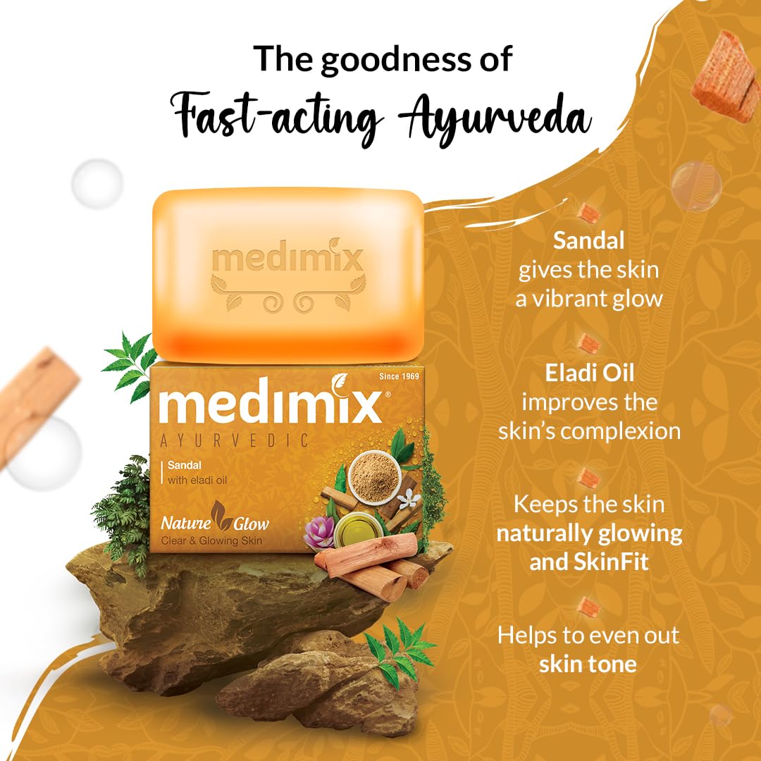 5x Medimix Ayurvedic Sandal Bathing Soap Bar With Eladi Oil 125G each - Pack of 5