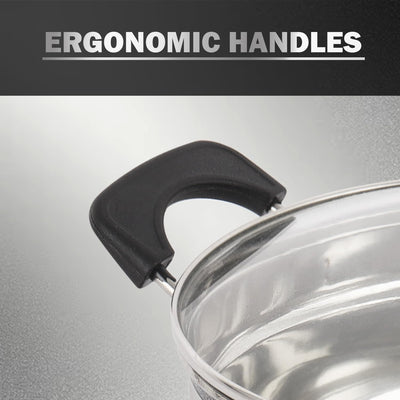 Cello Magna Stainless Steel Multi Kadai Idli cooker with Glass Lid & 2 Idli Plates | Multi-purpose use | Perfect for Frying, Sautéing, Roasting, Preparing sabjis | Dishwasher Safe