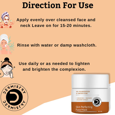 Dermistry 1% Kojic Acid Pigmentation Instant D De Tan Dark Spots Removal Skin Glow Lightening Brightening Face Pack Mask For Men Women - 50ml