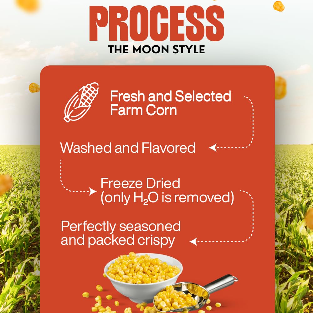 Moon Freeze Dried Peri Peri Crispy Corn 20g Pack of 01 |Not Baked or Fried | No GMO |No Oil & Preservatives | Healthy Snacks | High Protein | Source of Fiber | Gluten-Free | Low Fat | Assorted Pack | 100% Natural Light & Crispy Corn
