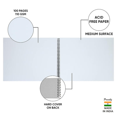 DOMS Wiro Binding Notebook | Sketch Pad | Plain | 110GSM | 50 Pages | 27.5 x 34.7 cm | Pack of 1 | for School, College and Office Use