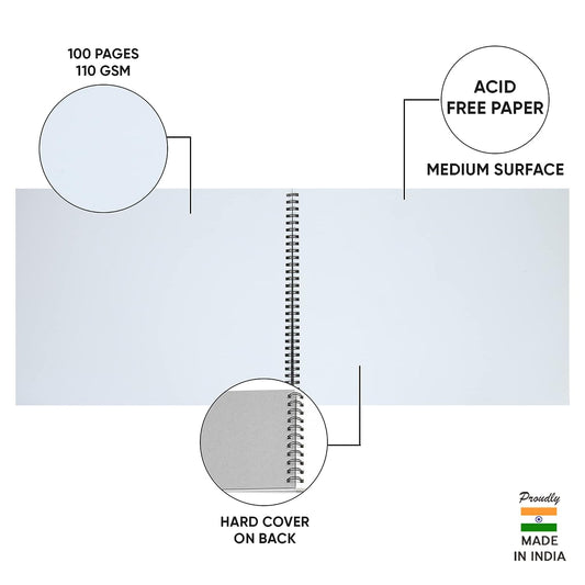 DOMS Wiro Binding Notebook | Sketch Pad | Plain | 110GSM | 50 Pages | 27.5 x 34.7 cm | Pack of 1 | for School, College and Office Use