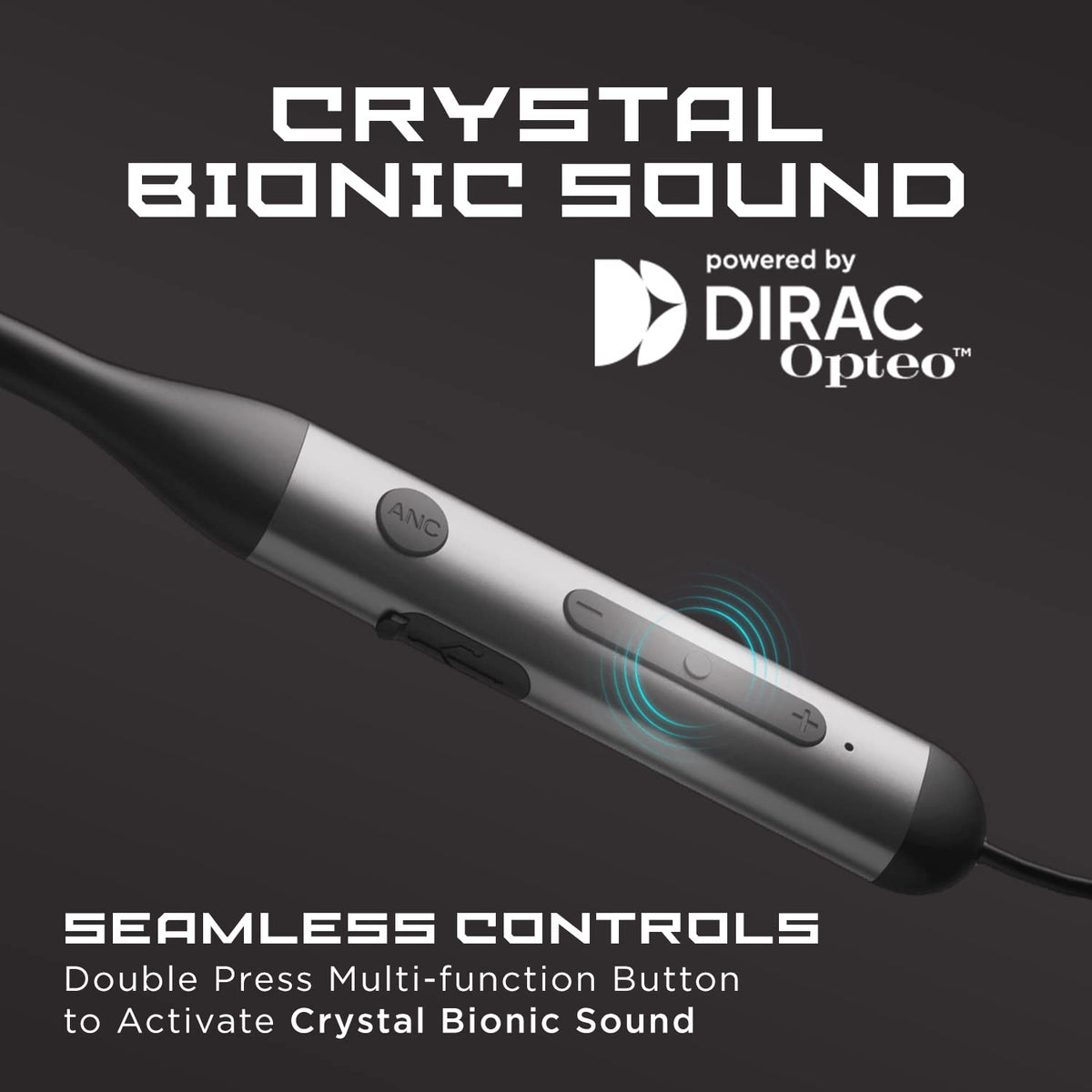 boAt Rockerz 330ANC Bluetooth Neckband in Ear Earphones with mic, Crystal Bionic Sound Powered by Dirac Opteo, ANC, 13mm Drivers, ASAP Charge, 24H Playback & ENx Tech(Gunmetal Black)