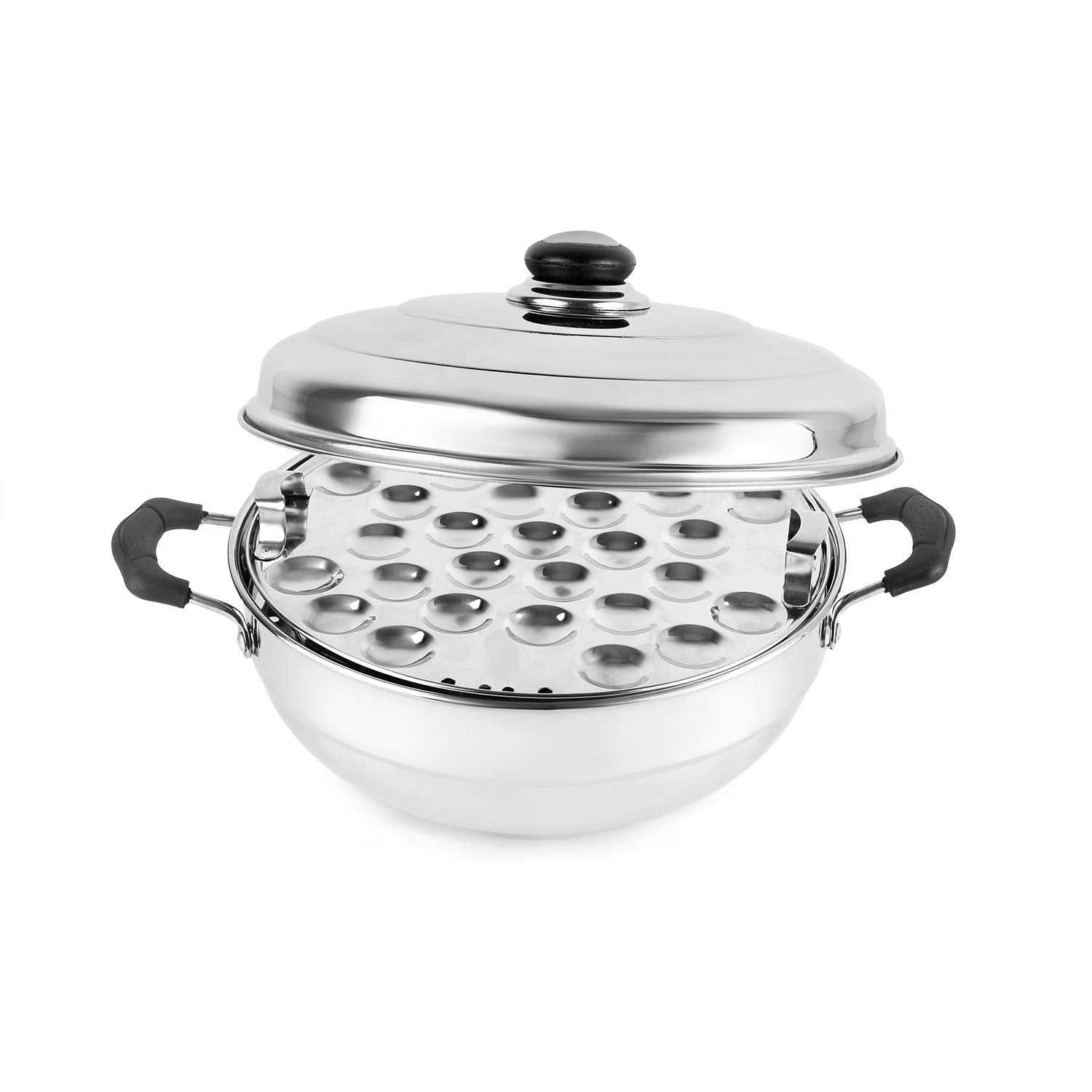 Cello Stainless Steel Induction Base Idli Cooker And Multi Kadhai Set of 6, Silver, 5 liter | Compatible With Gas Stove & Induction | Ideal For Dhokla, Patra, Idli and Momos