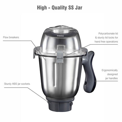 Cello Discovery Chef Mixer Grinder 5 Jars, 1000Watts | Chutney Jar, Wet Jar, Food Machine, Juicer Jar, Dry Jar | Stainless Steel Jars and Sturdy Body | 6 Additional Attachments