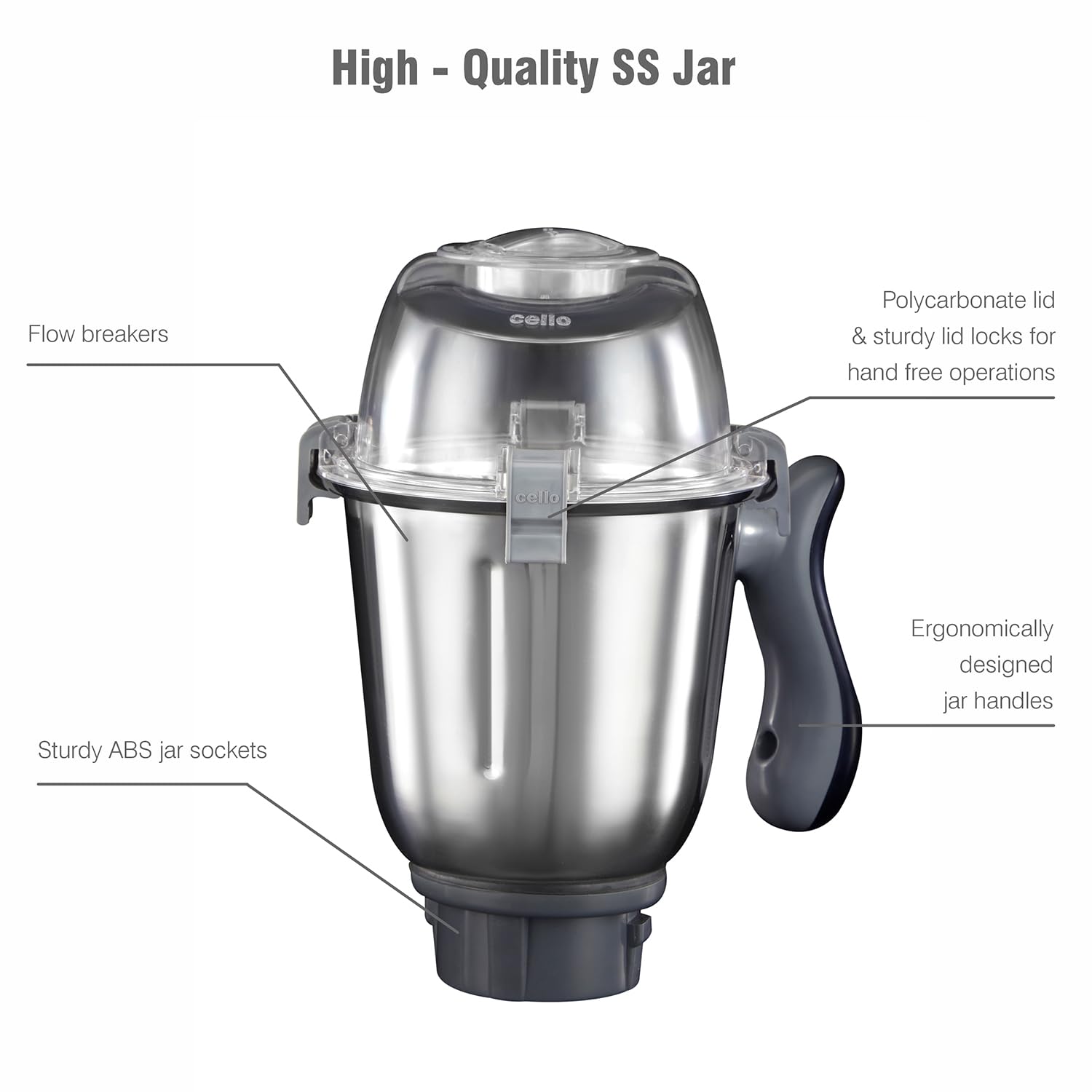 Cello Discovery Chef Mixer Grinder 5 Jars, 1000Watts | Chutney Jar, Wet Jar, Food Machine, Juicer Jar, Dry Jar | Stainless Steel Jars and Sturdy Body | 6 Additional Attachments