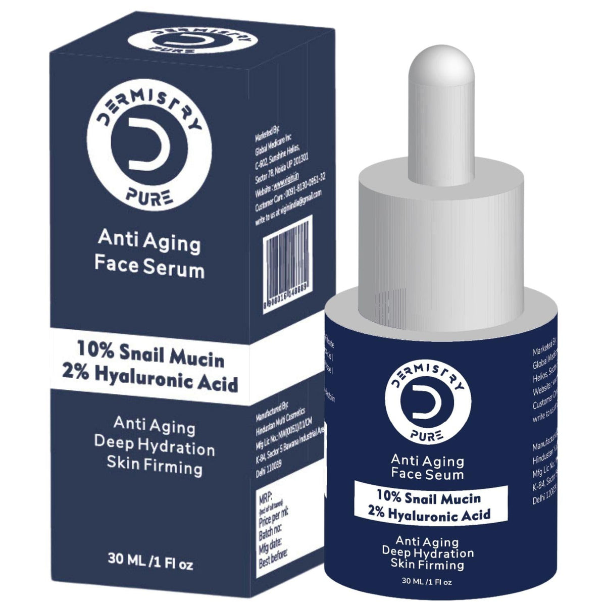 Dermistry Pure 10% Snail Mucin 96 Peptide + 2% Hyaluronic Acid Anti Aging Moisturizer Face Serum Repairs Fine Lines Wrinkles Collagen Boost Skin Lifting Firming Tightening Hydrating Anti Ageing 30ml