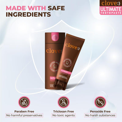 Clove Ultimate Toothpaste | Active Freshness | Cavity Prevention | Teeth Whitening | Healthy Gums & Oral Care | Triclosan Free | Paraben Free | Peroxide free | Mint | Pack of 1 (100 gms)