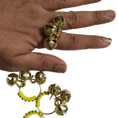 (Big Size, High Sound) Classy Looks Ghungroo Bells Finger Clapping Ring Yellow Kadi (Non Brass) Home Temple Pooja Aarti Bhajan Ganapati Ganesh Navratri Festivals Musical Gifting Goddess Chiming (2)