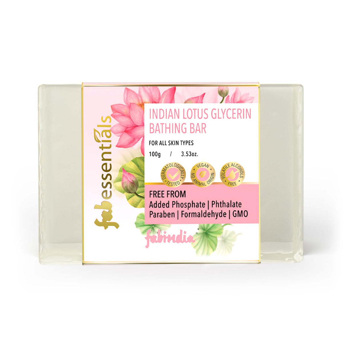 8x Fabessentials Indian Lotus Glycerin Bathing Bar | with Natural Bioactives | for Cleansing, Nourishing and Rejuvenating Skin | Vegan & Toxin Free - 100 gm Pack of 8