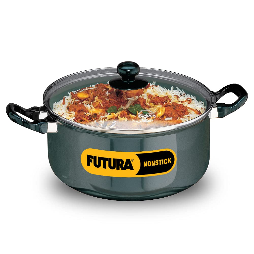 Hawkins Futura 5 Litre Cook n Serve Stewpot, Non Stick Pot with Glass Lid, Cooking Pot with Lid