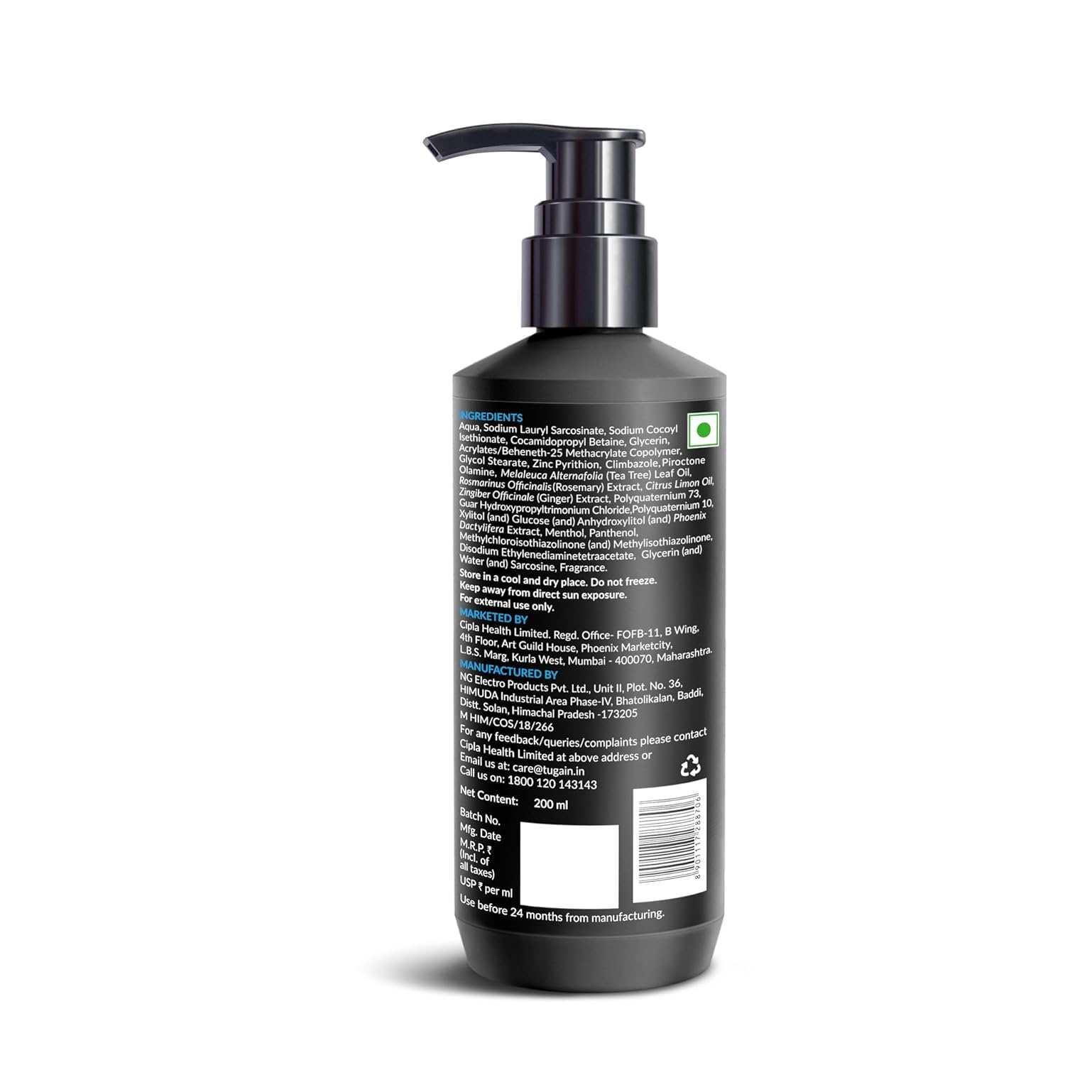 Tugain Essentials Anti Dandruff Shampoo (200ML) | With Zinc Pyrithione, Climbazole,Rosemary Extract & Tea Tree Oil| Eliminates Dandruff, Reduces Flakes, Calms Scalp |Sulphate & Paraben Free
