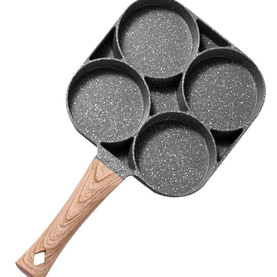 BHAVYAM Non Stick Egg Frying pan with Blocks Aluminium Fry pan for Cooking with Wooden Handle Egg Omelette pan Round with Detachable Handle (1 pcs)
