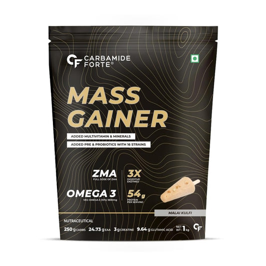 Carbamide Forte Mass Gainer With 54G Protein, 250G Carbs, Multivitamin, Zma & Creatine 3G - Weight Gainer For Men & Women - Malai Kulfi Flavour Powder - 1Kg
