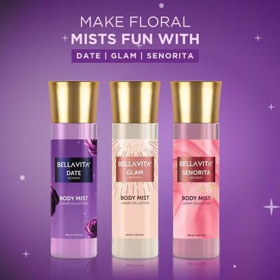 Bella Vita Luxury Date Women Body Spray Mist Perfume for Refreshing Floral & Vanilla Long Lasting Fragrance with Pink Pepper and Red Fruits 150 ml